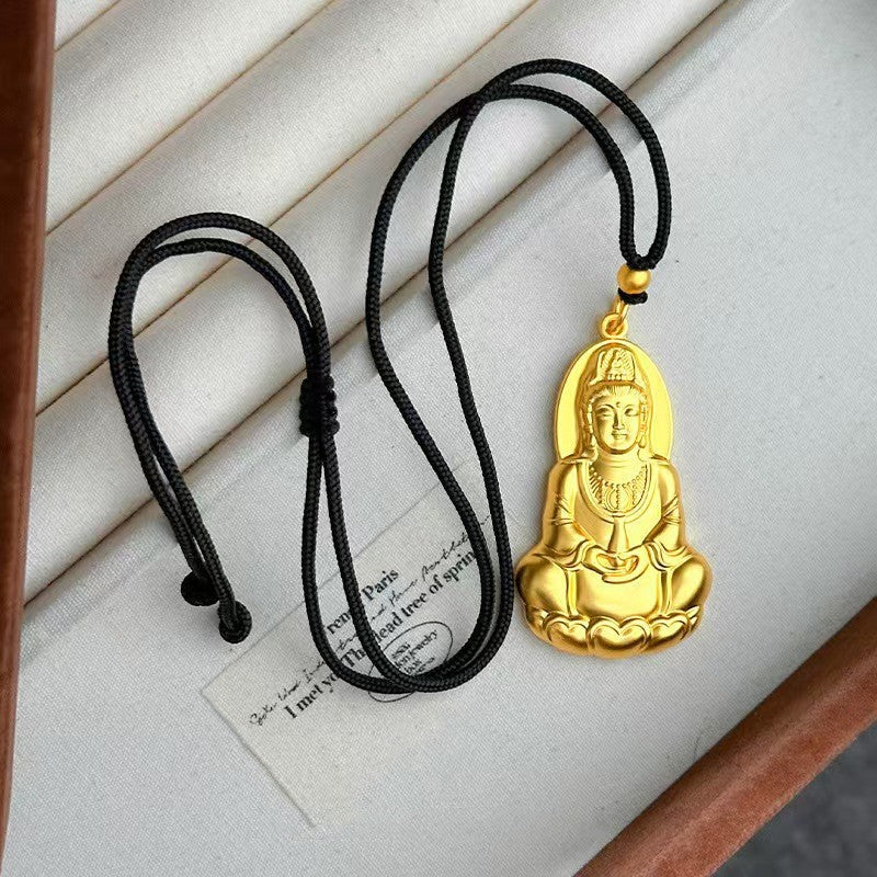 Golden Guanyin Bodhisattva Pendant Necklace–Symbol of Compassion and Protection