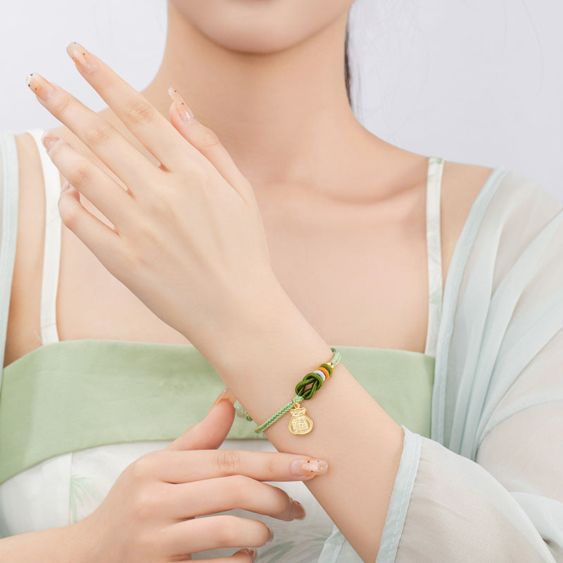 Gold-Plated Good Fortune Charm Cord Bracelet-Everyday Blessings