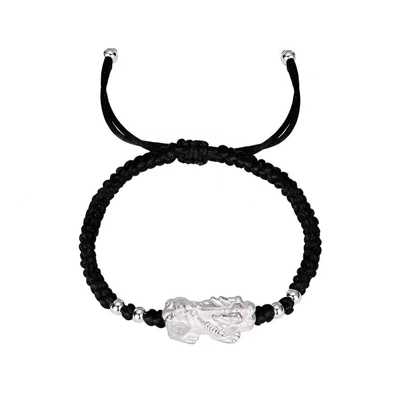 999 Pure Silver Pixiu Wealth String Bracelet-Traditional Good Fortune Symbol