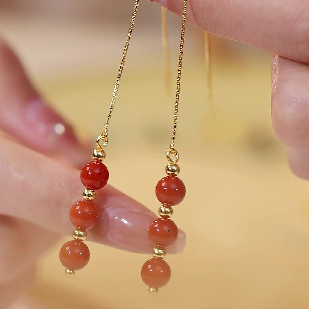 A Confident Accent-Long Red Agate Earrings