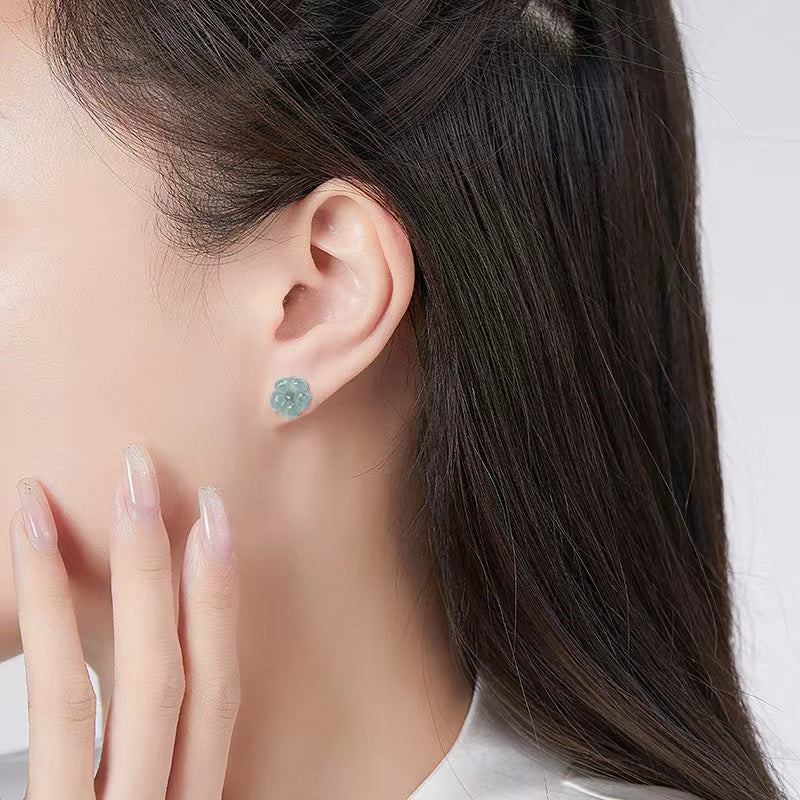 Orchid Jade Studs Earrings-Longevity and Prosperity