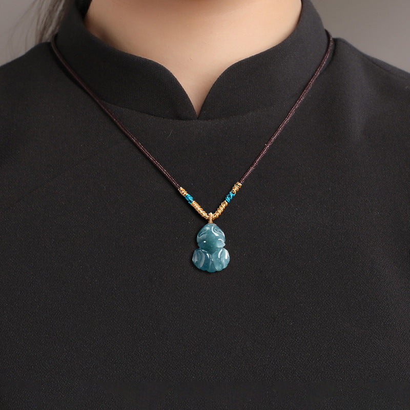 Natural Blue Jadeite Nine-Tailed Fox Pendant ¨C A Jade Ice Variety Carving