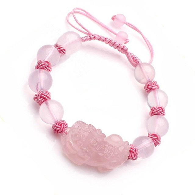 Natural Pink Crystal Charm Pixiu Bracelet