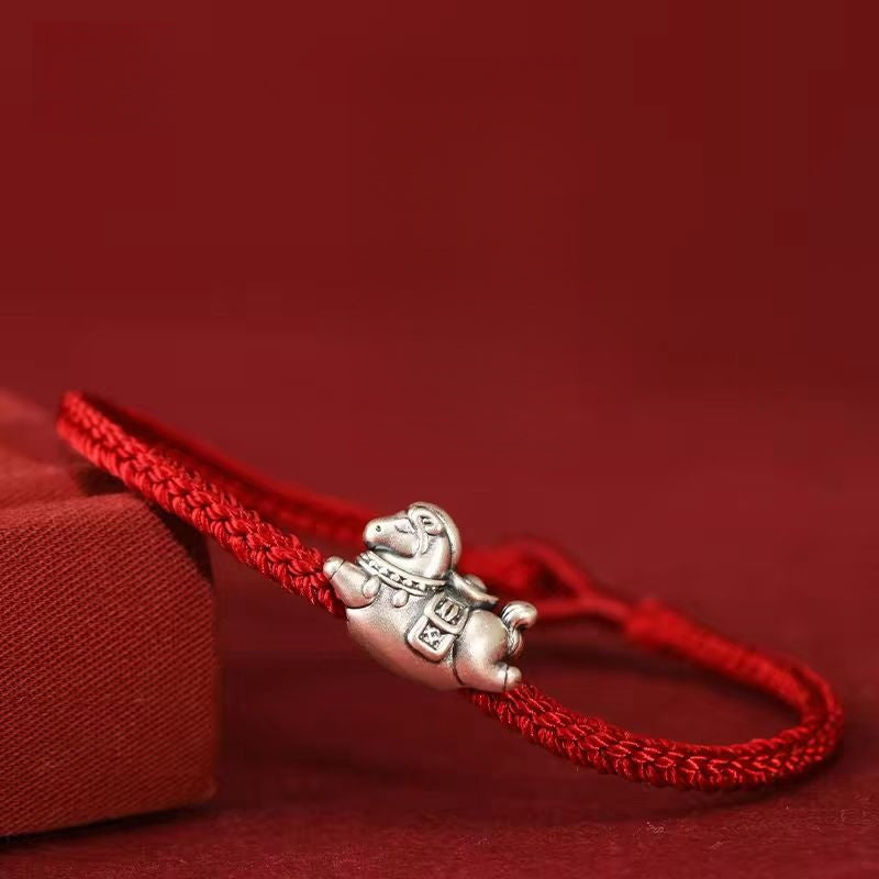 999 Silver Heavenly Joy Pony Bracelet with Adjustable Handmade Cord