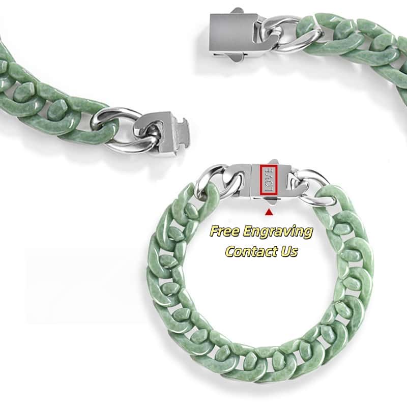Hand-Carved Jadeite Cuban Link Bracelet-Guardian's Path
