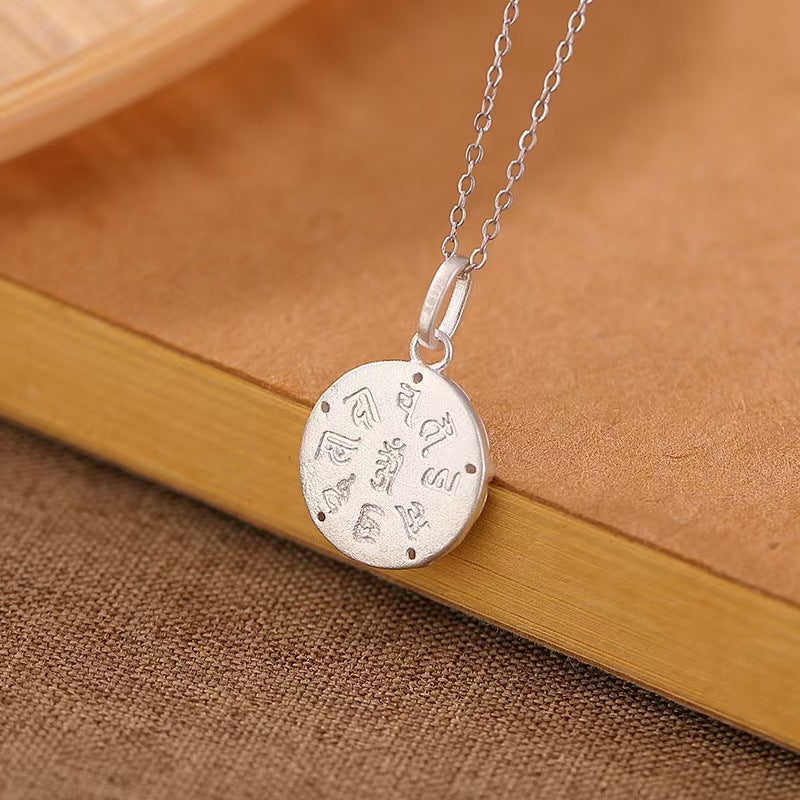 Yellow Jambhala Six True Words Silver Pendant Necklace-Protection and Prosperity