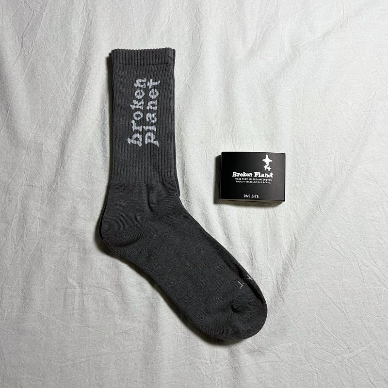 Broken Planet Crew Socks - White/Black/Gray