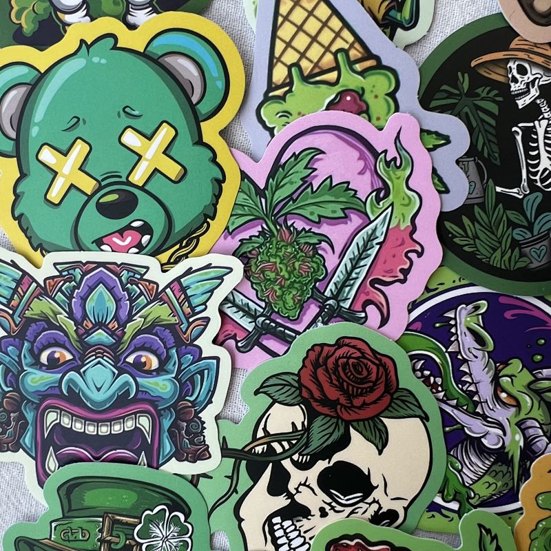 Horror Skull Zombie Cannabis Themed Sticker Pack