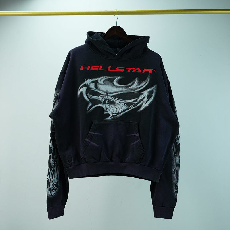 Hellstar Airbrushed Skull Hoodie Black