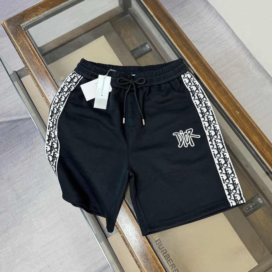 Oblique Side Stripe Drawstring Shorts