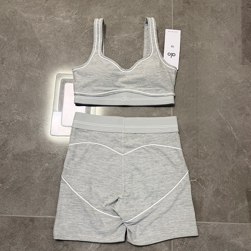 Alo Airlift Bra + Biker Short Set - Grey