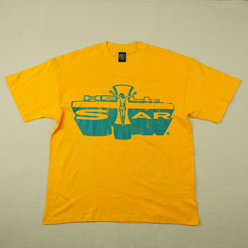 Hellstar Studios Jesus Emblem Short Sleeve Tee Shirt Yellow