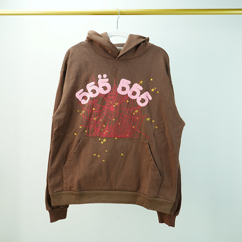 Sp5der Angel Number Hoodie Brown