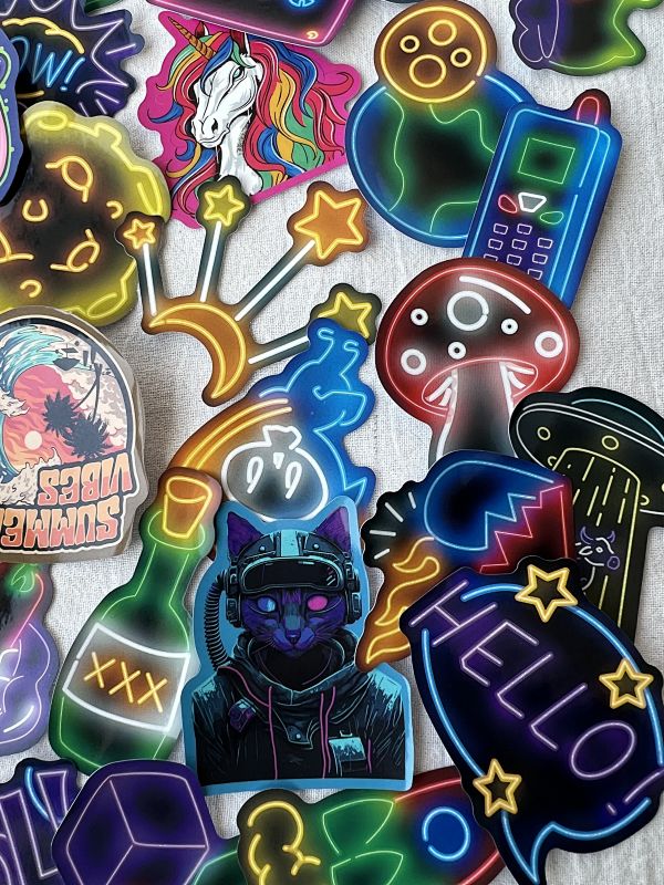 Neon Glow Aesthetic Sticker Pack Collection