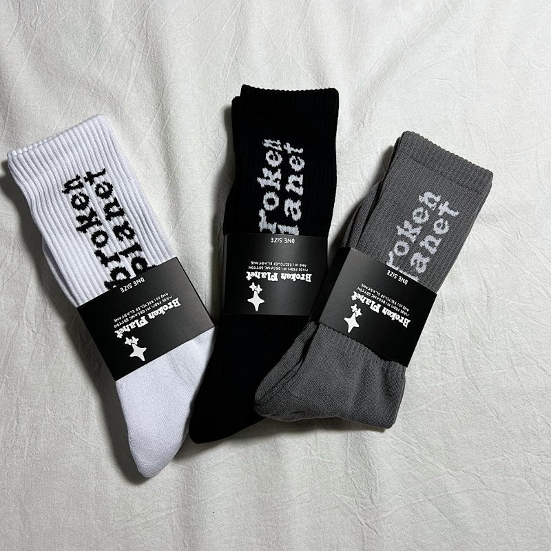 Broken Planet Crew Socks - White/Black/Gray