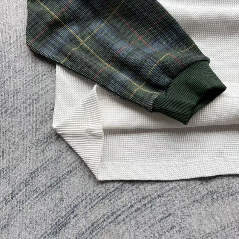 Raglan Long Sleeve Thermal Shirt - White/Green Plaid