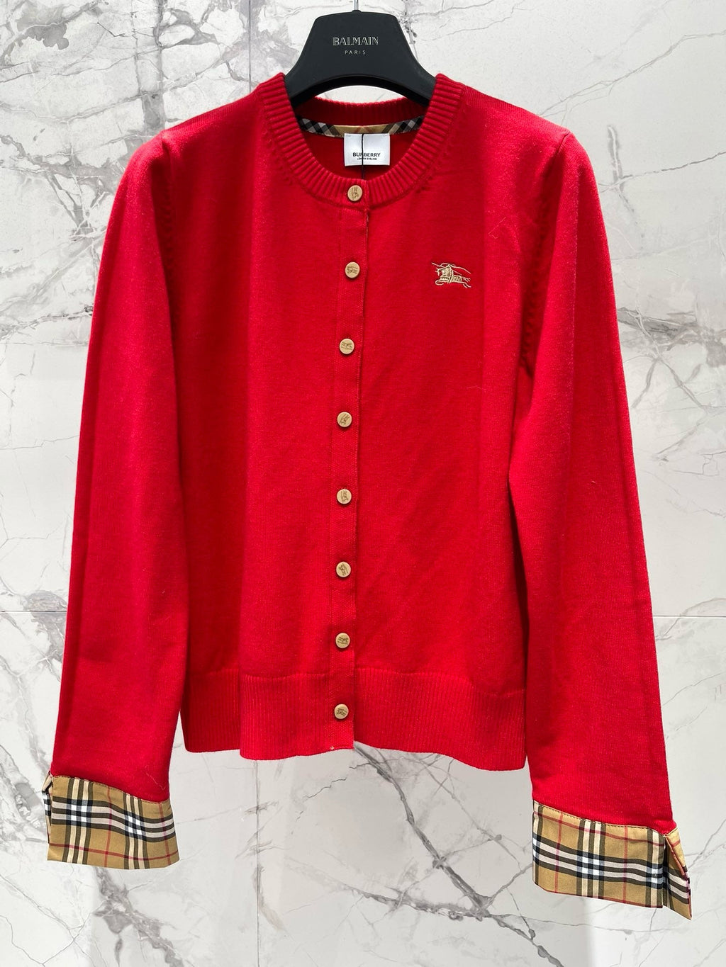 Vintage Check Cuff Wool Cardigan