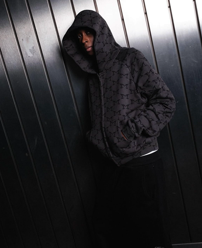 Mertra Monogram Zip Hoodie - Dark Grey