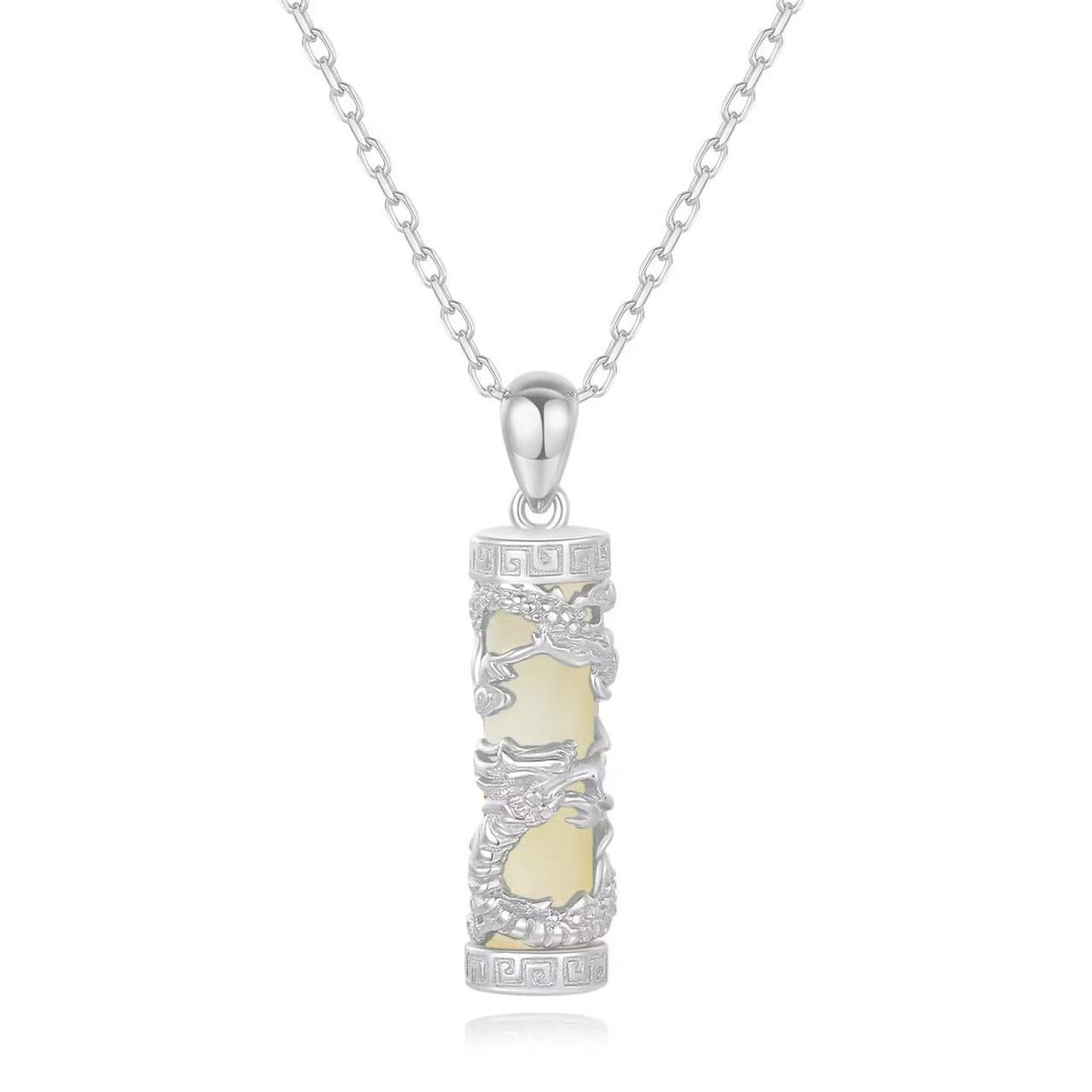 Ancient Craftsmanship Jade Dragon Pillar Necklace Pendant-Fortune Prosperity