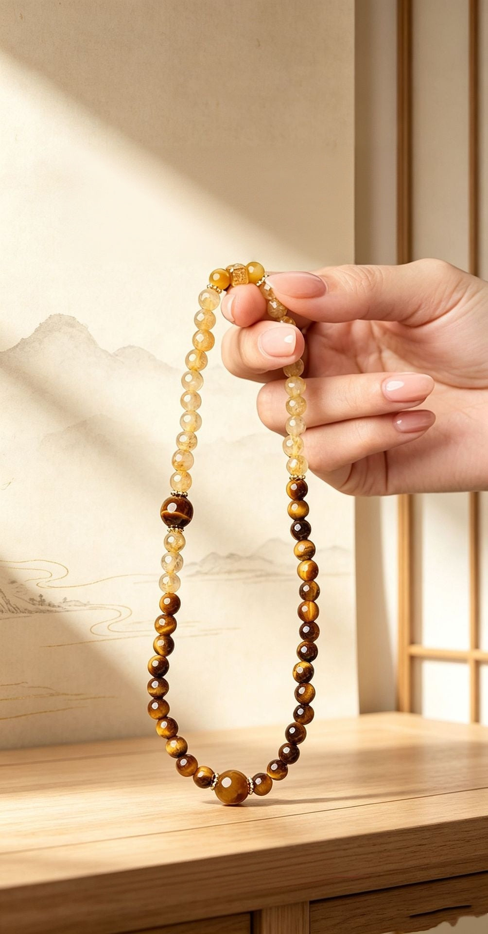 Tiger's Eye & Golden Rutilated Quartz Double-Wrap Bracelet-Purposeful Courage