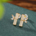 Natural Green Jade Bamboo Earrings-Prosperity Luck