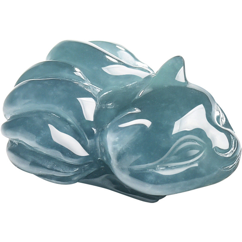Natural Blue Jadeite Nine-Tailed Fox Pendant ¨C A Jade Ice Variety Carving