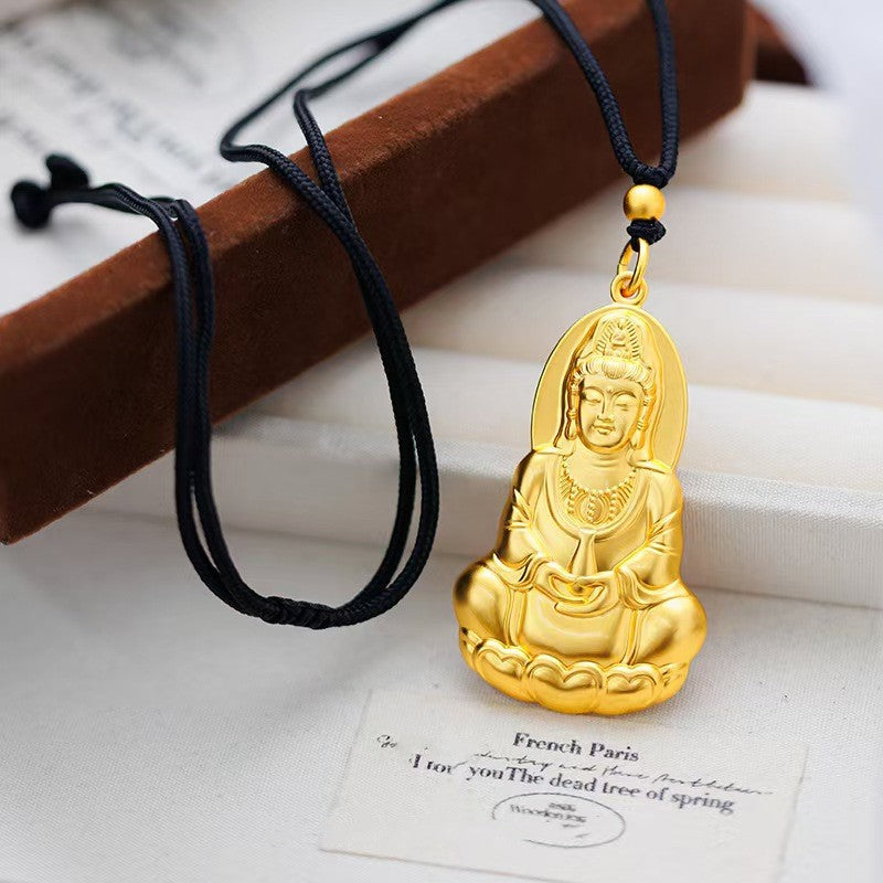 Golden Guanyin Bodhisattva Pendant Necklace–Symbol of Compassion and Protection
