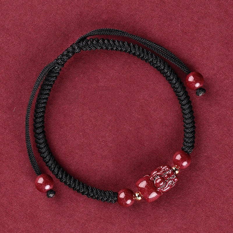 Cinnabar Fengshui Pixiu Red String Bracelet-Hand Knitting