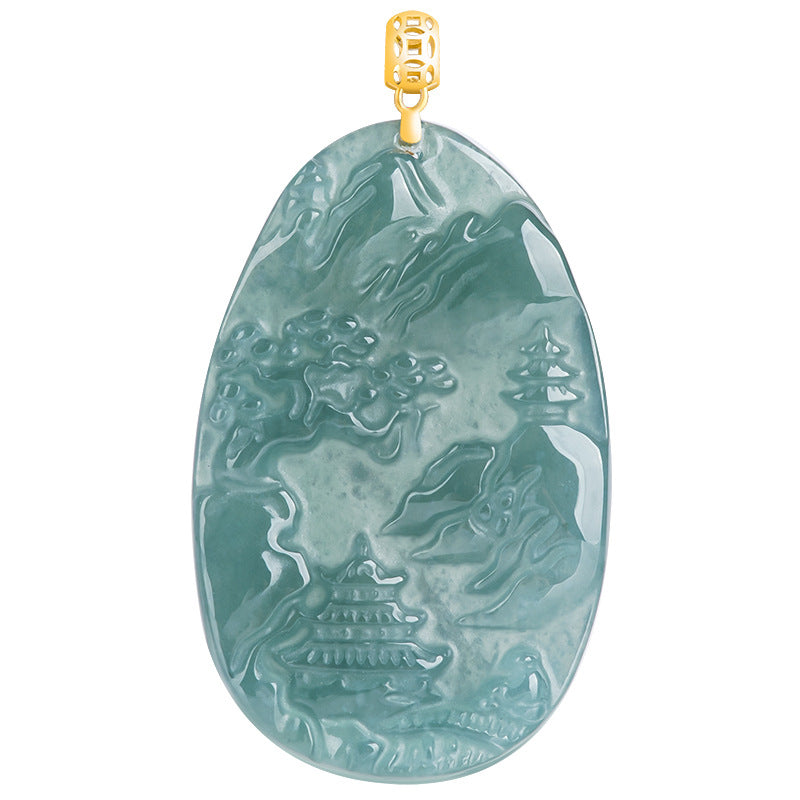 Jade Landscape Pendant¨CWisdom, Serenity & Boundless Prosperity-grade a jade