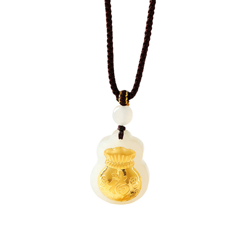 Fortune Held Close-Nephrite Jade Fortune Pouch Pendant Necklace