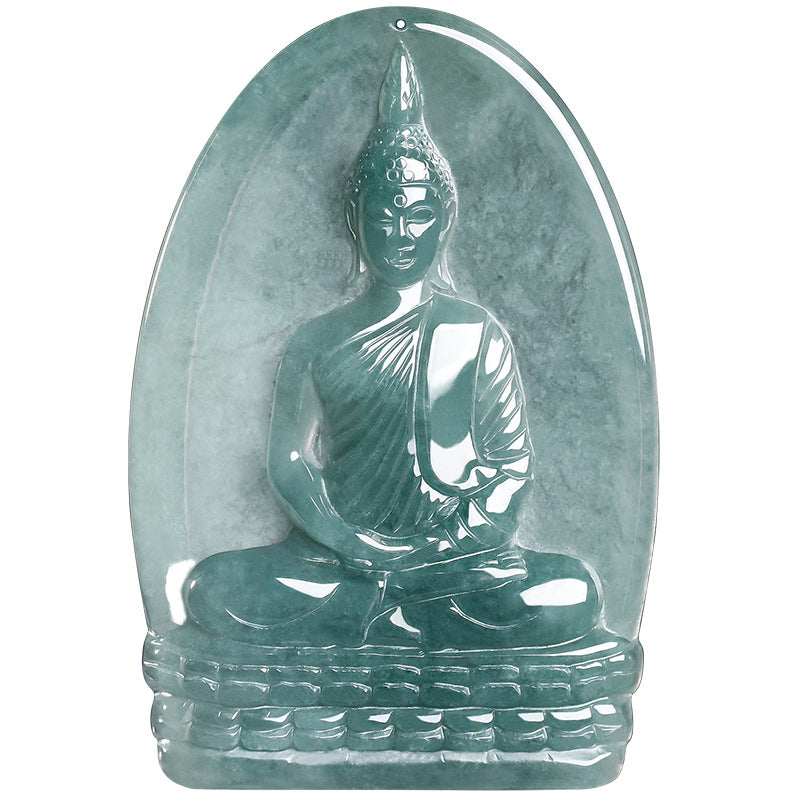 Natural Icy Jadeite Shakyamuni Buddha Pendant Thai Style Zen Necklace