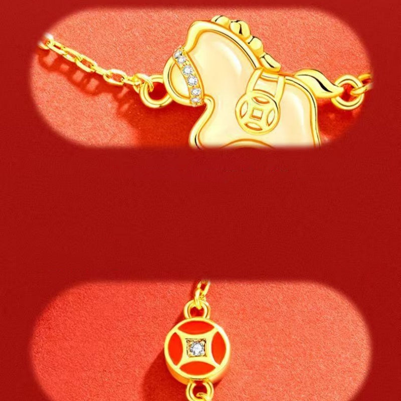 2026 Zodiac Horse Jade & Gold Bracelet-Red Cord Prosperity Symbol