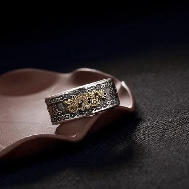 Fengshui Dragon Silver Ring-Fortune Prosperity
