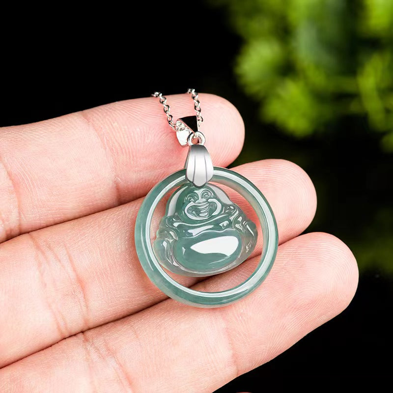 Laughing Buddha White Jade Necklace-Divine Mind