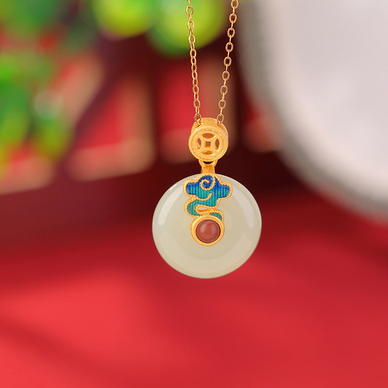 Nephrite Jade Cloud & Coin Necklace-Wishes for Peace