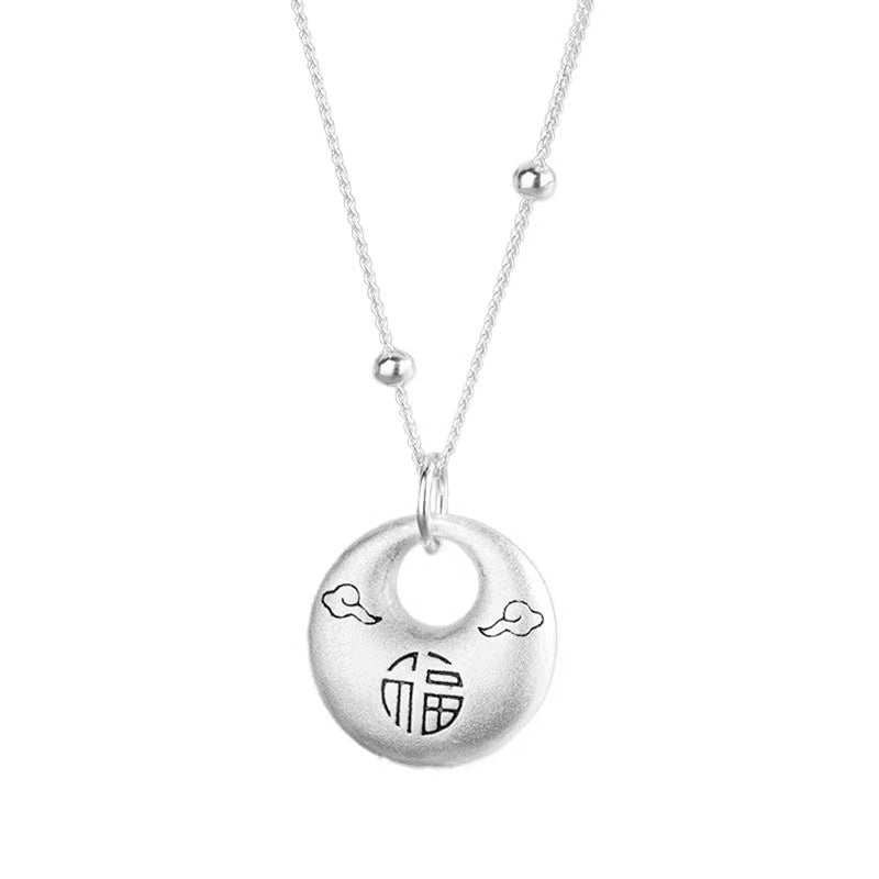 The Circular Blessing 'Fu' Silver Necklace-Lucky and Prosperity