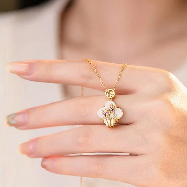 Orchid Blessing Jade Necklace ¨C Good Luck & Elegant Harmony