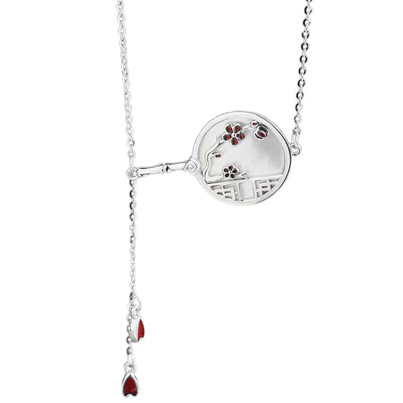 Deluxe 18K Gold Plated 925 Sterling Silver Plum Blossom Fan Pendant Necklace
