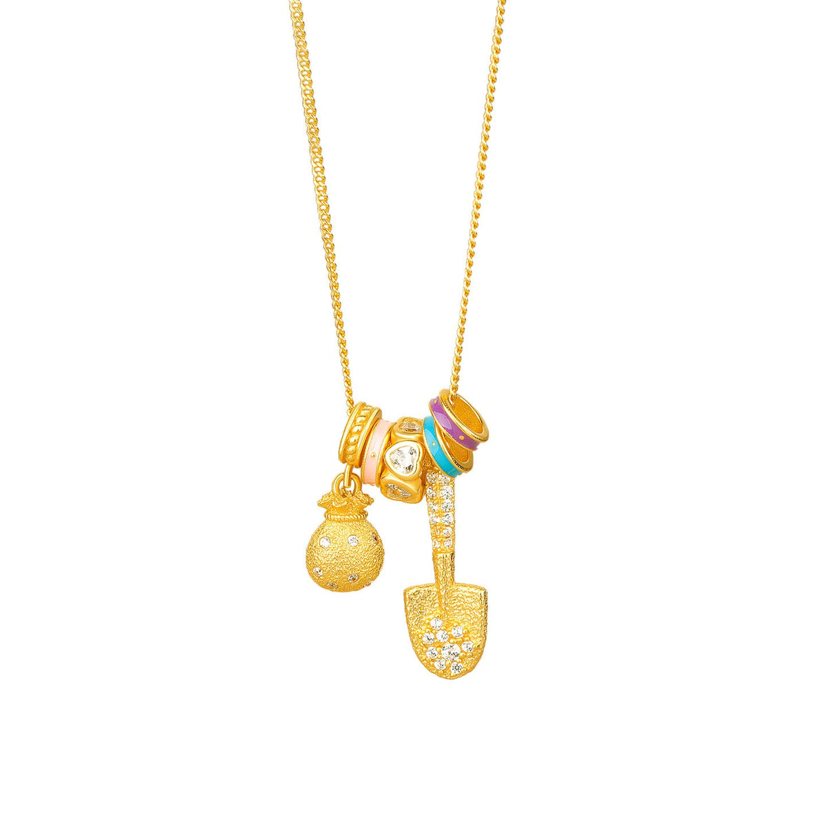 Gold Shovel & Blessing Pouch Necklace ¨C Dig for Joy and Blessings