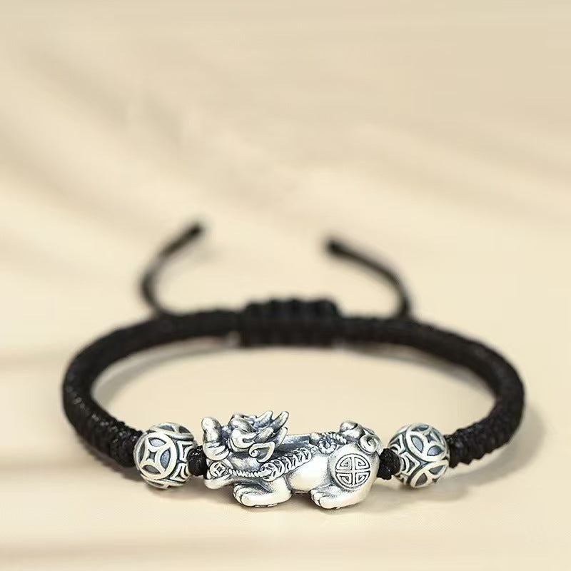 Silver Pixiu Vintage Coin Bead Bracelet-Traditional Good Fortune Symbol
