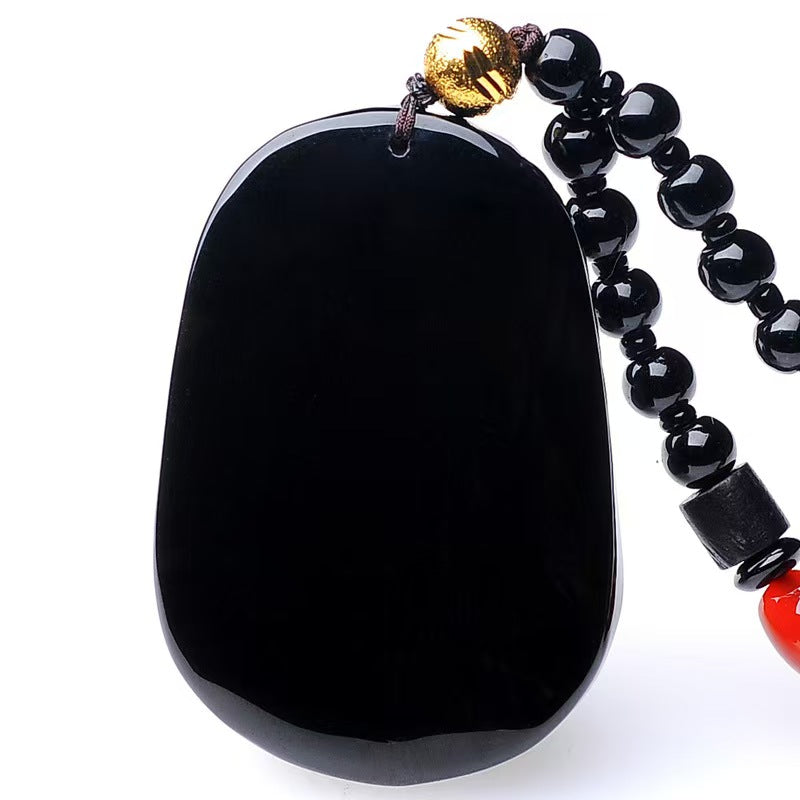 Black Obsidian Flying Pixiu Pendant ¨C Hand-Carved Guardian of Wealth & Power