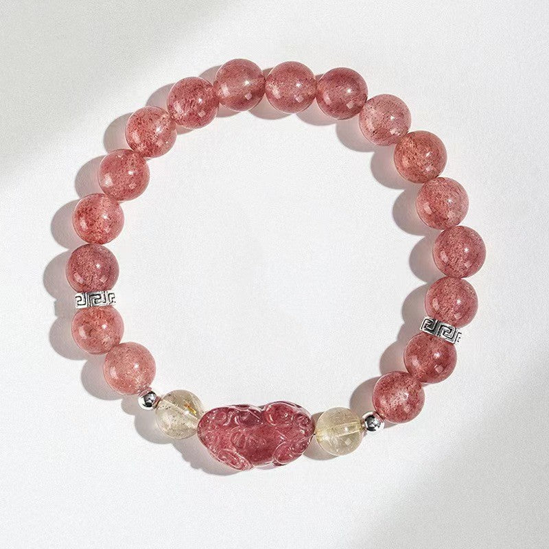 Strawberry Quartz Pixiu Wealth Bracelet-Traditional Good Fortune Symbol
