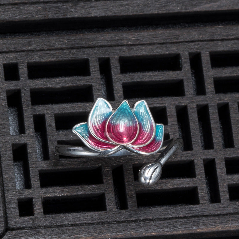 925 Silver Cloisonn¨¦ Lotus Ring-Purity in Bloom