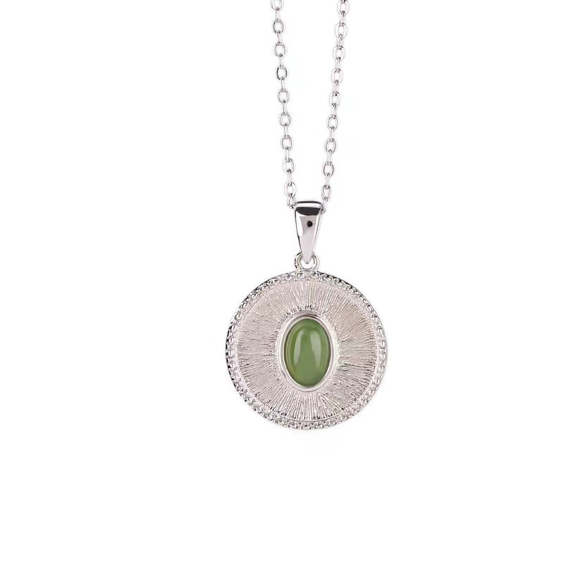 Vintage Green Jade  Silver Pendant Necklace-Inner Peace