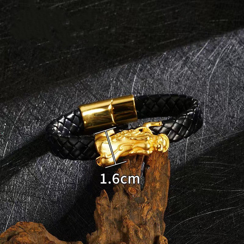 Fortune Beast Pixiu Leather Bracelet-Traditional Prosperity Symbol