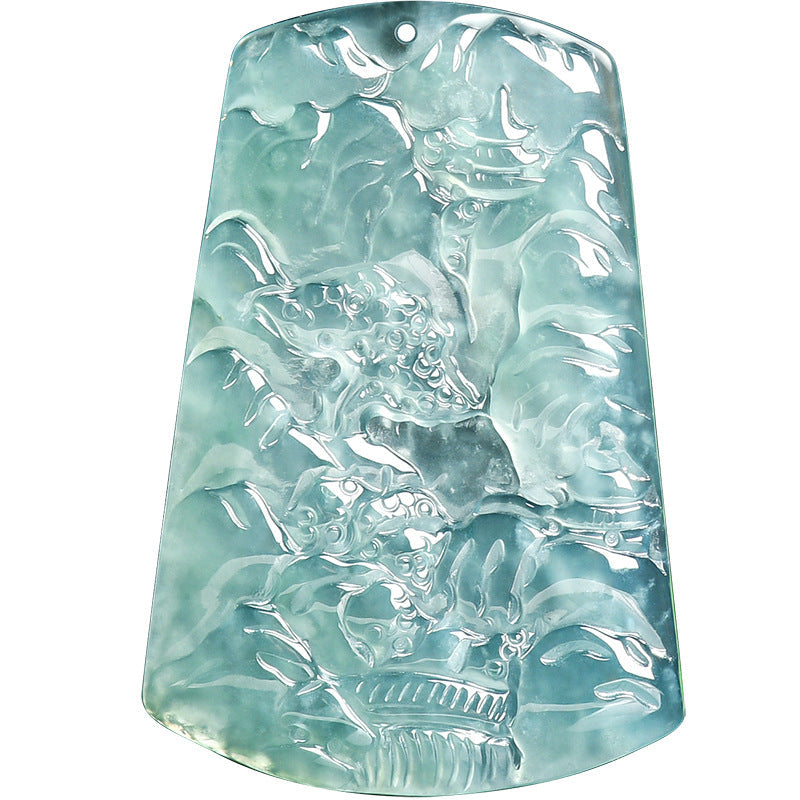 Blue Jadeite Landscape Pendant – Natural A-Grade Glutinous Variety Jade Carving-grade a jade