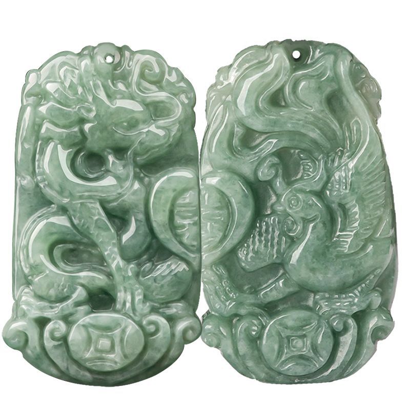 Dragon & Phoenix Couple Jade Pendant Set-Love. Harmony & Lasting Blessings