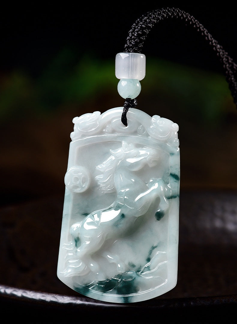 Natural Grade A Jade Horse Pendant – Success Comes Quickly Amulet with Fine Grain Texture