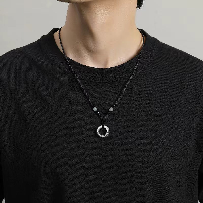 Lucky Clouds Black Agate Bead 999 Silver Pendant-Prosperity Luck