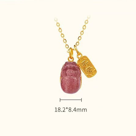 Strawberry Quartz Pixiu & Peace Amulet Pendant Necklace-Good Fortune & Peace Symbol
